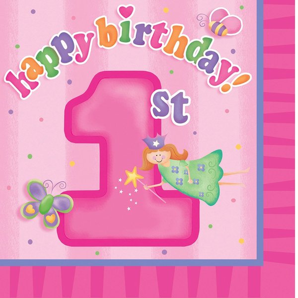 16-Count Paper Beverage Napkins, Fun at One Happy First Birthday Girl