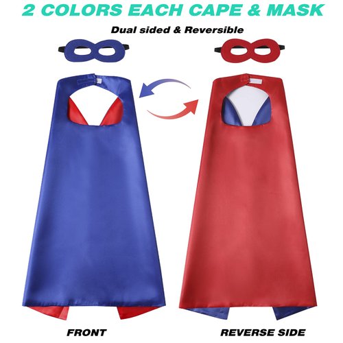 Evlatte Kids Superhero Cape and Mask, Festival Fancy Dress Superhero Costumes for Boys and Girls Dress up for Halloween Christmas Cosplay Birthday Party (Blue-Red)