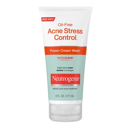 Neutrogena Oil-Free Acne Stress Control Power-Cream Face Wash, Salicylic Acid Acne Treatment for Acne-Prone Skin, 6 fl. oz