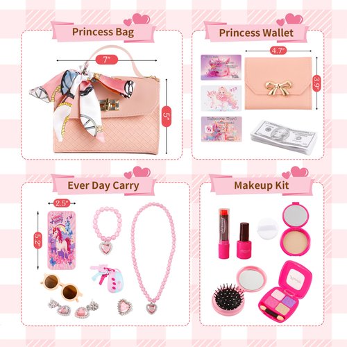 Girl Toys 36Pcs Girl Wallet,Little Girl Cosmetics, Girl Princess Toys Include Handbag, Wallet, Mobile Phone, Key,Children's Birthday Gift, Suitable for Girls Over 3 4 5 6 7 8 Years Old (Cosmetic Bag)
