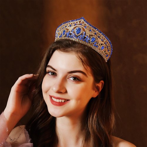 HEWEICSY Blue Tiaras and Crowns for Women,Wedding Tiara for Bride,Rhinestone Queen Crown,Crystal Costume Hair Accessories for Birthday Prom Party