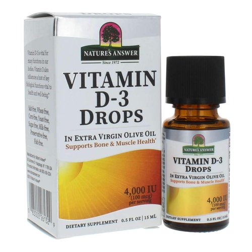 Nature&#39;s Answer Vitamin D-3 Drops 4000 LU, 0.5-Ounce, 3 count