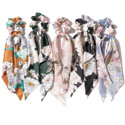 Outyua Bow Detachable Hair Scarf Scrunchies Flower Chiffon Elastic Scrunchy Hair Ties Satin Ponyt...