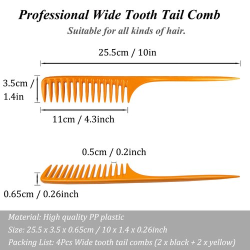 4Packs Professional Teasing Comb, Rat Tail Combs Wide Tooth Comb for Wet Curly Hair, Heat Resistant Hairdressing Parting Styling Combs Set for Women and Men, Detangling Hair Comb for All Hair Types