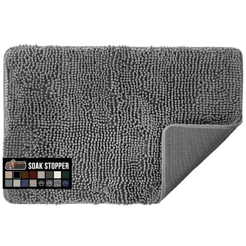 Gorilla Grip Soak Stopper Washable Chenille Dog Doormat, Muddy Paws, Dogs Bed Mats, Rubber Backing, Absorbent Quick Dry Microfiber, Inside Front Door Mat, 24x17, Grey