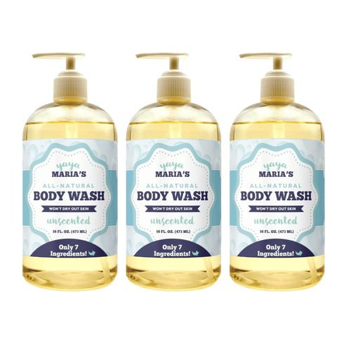 Yaya Maria's Natural Body Wash, Only 5 Ingredients, 100% Nontoxic, Keeps Skin Soft, Cruelty-Free (Unscented)