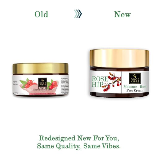Good Vibes Rosehip Moisture-Rich Face Cream | Nourishing Facial Moisturizer | Restores Skin's Moisture Barrier | Keeps Skin Soft & Supple | 1.76 Oz/50g