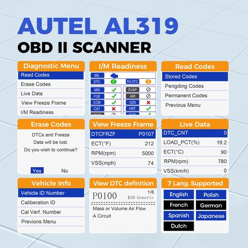 Autel Professional OBD2 Scanner AL319 Code Reader, Enhanced Check and Reset Engine Fault Code, Live Data, Freeze Frame, CAN Car Diagnostic Scan Tools for All OBDII Vehicles After 1996, 2024 Upgraded