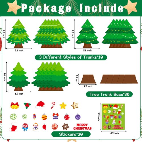 WATINC 30Pcs Christmas Tree Craft Kits, Make Your Own Christmas Tree Craft Art for Party Favors Decoration, DIY Winter Xmas Craft Kit Supplies Home School Classroom Fun Activities for Kids