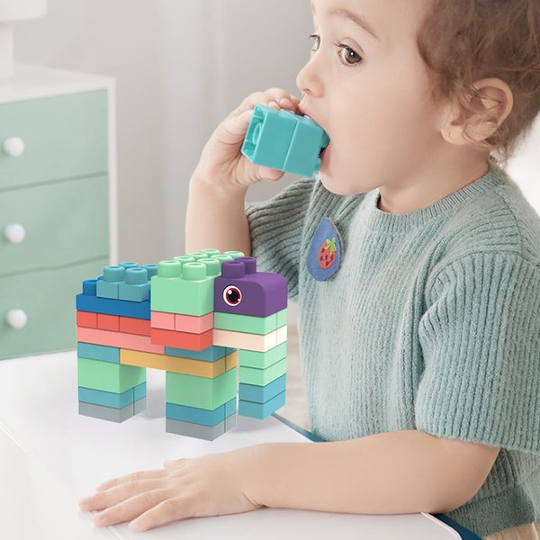 BLUECEDAR Newest Soft Building Blocks Set for Toddler,Baby Ages 6 Month Old and Up,Safe Playing,Learning Stacking Block Toys,Non Wooden Gift for Kid Girl/Boys,20Pieces