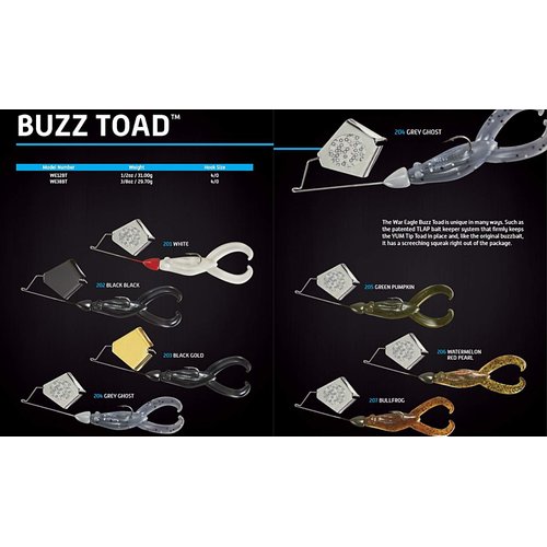 War Eagle Custom Lures WE12BT202 1/2 Buzztoad Artificial Fishing Bait, Black/Black