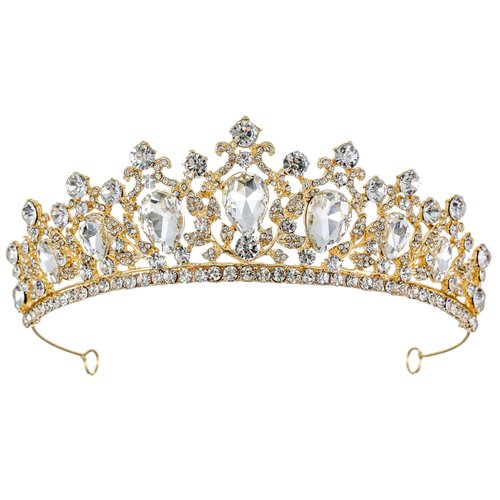 Samky Gold Bridal Tiara Rhinestone Wedding Crown Crystal Headpiece Hair Accessories for Bride