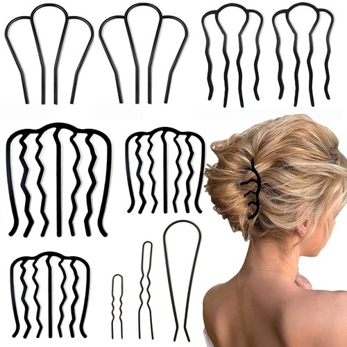 10 Pieces Side Combs U Shaped French Twist Comb Vintage Hair Stick for Updos, Teeth Pin Messy Maker Accessories for Women and Girls