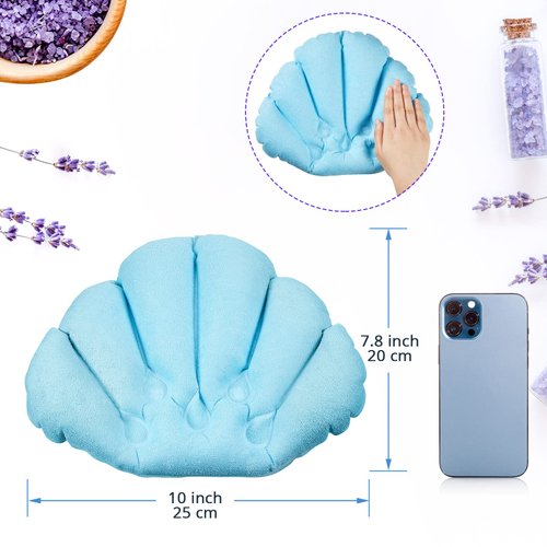 3 Pieces Inflatable Bath Pillow with Suction Cups, Terry Cloth Covered Bath Pillow Shell Shape Bathtub Spa Pillow Comfortable Soft Bath Cushion, Neck Support for Bathtub, Hot Tub (Pink, Green, White)