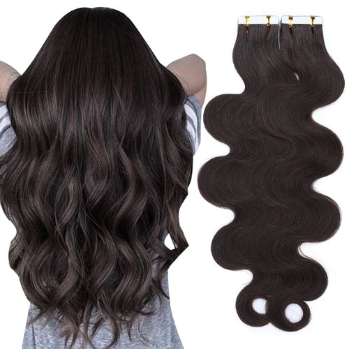Benehair Remy Tape in Hair Extensions Human Hair Dark Brown Seamless Skin Weft Tape in Real Human Hair Extensions Wavy Hair 18 Inch 50g #2 20 pcs