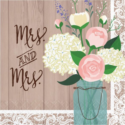 Creative Converting Rustic Wedding Mrs, Decorative napkins measure 6.5", Multi-color