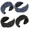 QIANXUAN Black Fabric Headbands For Women Top Knotted Headbands For Women Top Knot Headband Plaid Elegant Twill Woolen Cloth Hairband Classic Houndstooth lattice Hair Accessories Girls