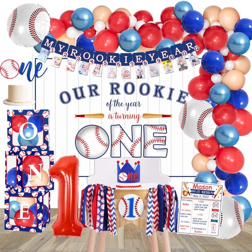 YSHMFEUX Baseball 1st Birthday Party Decorations Supplies, Rookie of The Year 1st Birthday Decora...