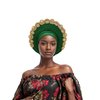 African Women's Turban Hat Stylish Gele Gemstone Headpiece, perfect for wedding parties. Auto Gele HeadtiesNigerian toe cap (Polyester, green)