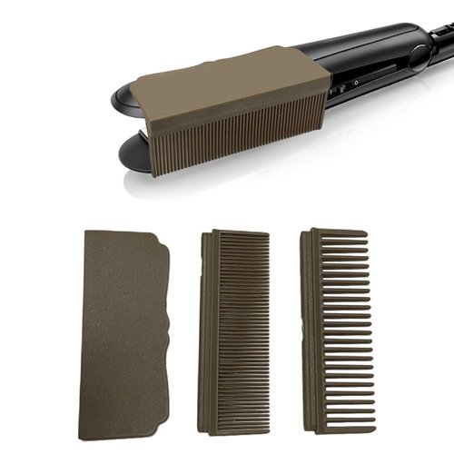 Hair Straightener Comb,Removable Flat Iron Comb Attachment Clip On,Flat Iron Comb Attachment for Hair Straightening and Hair Flat Ironing, Providing Wide and Narrow Tooth in a Comb(Coffee color)