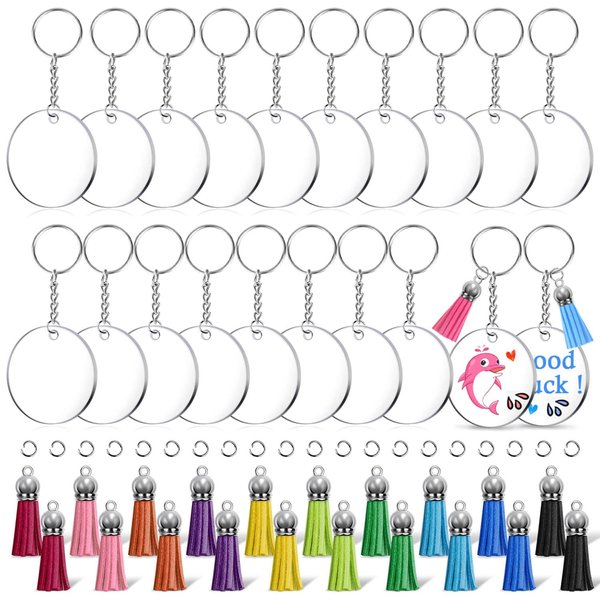 Acrylic Keychain Blanks, Shynek 100Pcs Key Chain Hardware Supplies for Craft Set with Acrylic Blanks, Key Rings, Tassels and Jump Rings for Vinyl Projects, DIY Keychain Supplies