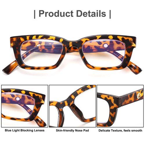 FEISEDY Nerdy Minimalist Design Rectangle Anti-Blue Light MEN WOMEN Nerdy Reading Glasses Computer Reader B9010 (Brown Tortoise, 2.0x)