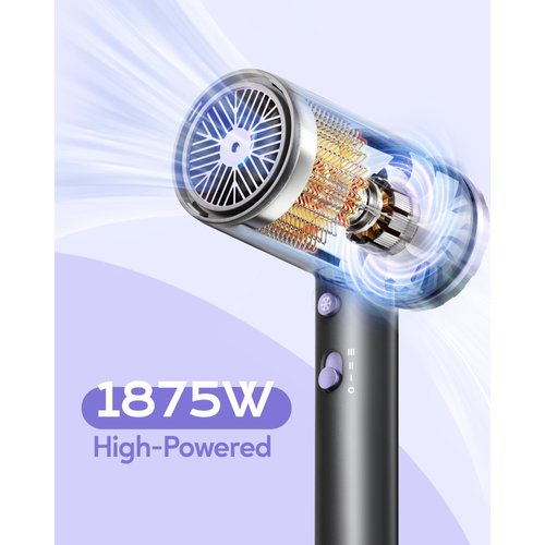 Wavytalk Hair Dryer with Diffuser 1875W Ionic Blow Dryer for Fast Drying with Concentrator Lightweight, Purple.