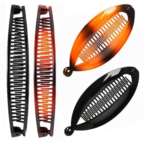 Generic 4PCS Banana Clips Hair, Banana Clip Clincher Combs for Thick Thin Hair, Vintage Fishtail Fish Shape Comb, Curly Lady Ponytail Bun Holder Jaw Clamp Retro Accessory Set for Women Girls