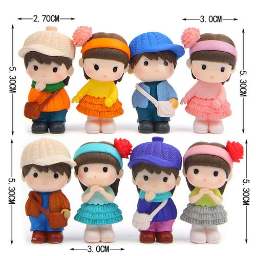 MAOMIA 8 Pcs Cartoon Boys and Girls Figurines Collection Playset, Cute Kids Figures Cake Toppers Doll Cake Decoration Fairy Garden Miniatures Ornaments