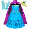 Cokos Box Girls Coronation Dress Costume Cape Gloves Tiara Crown Accessories Kids Set, Blue-Purple, 6 Years