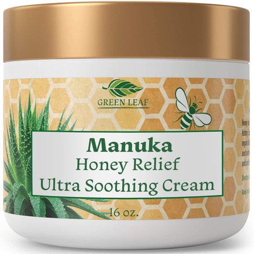 Green Leaf Naturals Manuka Honey Cream - Eczema Honey Cream (16oz) Moisturizer Lotion - Ultra Soothing Relief - Face & Body Care, Itchy, Dry Skin Rash Healing Ointment - For Adults & Kids
