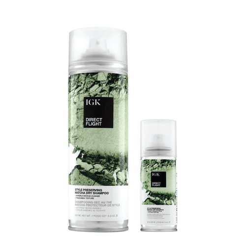 IGK Direct Flight Multi-Tasking Matcha Dry Shampoo | Full + Travel Size | Oil Absorbing, Heat-Free Volume and Texture Boost | Lifts Dirt and Build Up | 2 Pack