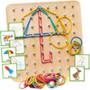 Panda Brothers Wooden Geoboard - Montessori Toys for 3 4 5 Year Old Kids and Toddlers, Educational Toy with 30 Pattern Cards and 40 Rubber Bands to Create Figures, Brain Teaser STEM Toy Geo Board