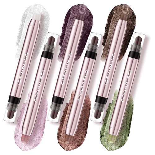 Luxsea Glitter Eyeshadow with Brush, 6 Shades Cream to Powder Waterproof Eyeshadow Stick, Long Lasting Hypoallergenic Eyeshadow Crayon,Pro Glitter Eye Brightener Stick Makeup Set for Girls Women Gifts