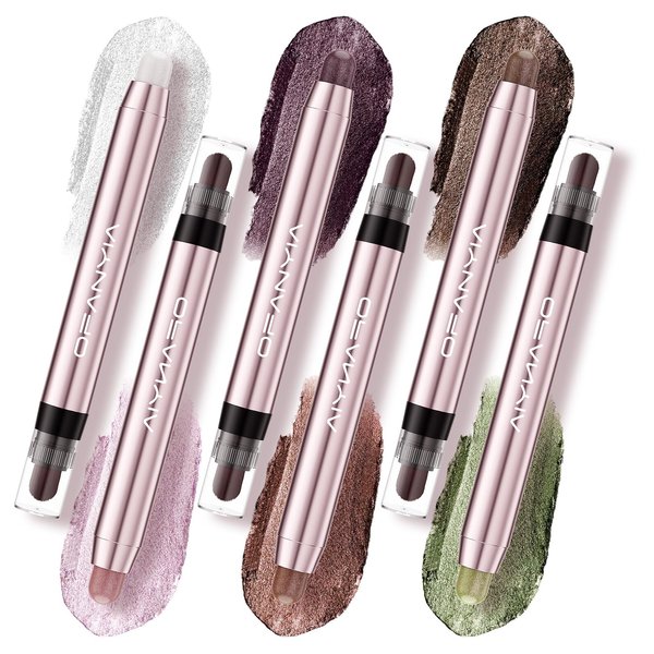 Luxsea Glitter Eyeshadow with Brush, 6 Shades Cream to Powder Waterproof Eyeshadow Stick, Long Lasting Hypoallergenic Eyeshadow Crayon,Pro Glitter Eye Brightener Stick Makeup Set for Girls Women Gifts