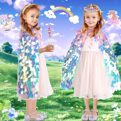OHARLOBE Toddler Toys for Ages 3-8, 8 Pcs Rainbow Princess Dress Up Clothes for Girls 4-6, Princess Cape Set Kids Toys, Princess Girls Toys for Easter Halloween Birthday Christmas Gifts Party Favors