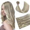 HUAYI Clip In Real Human Hair Extensions Ash Blonde Mixed Bleach Blonde 15 Inch 70g 7pcs Natural Double Weft No Shedding No Tangling Remy Human Hair Extensions(15in 7pcs 70g)