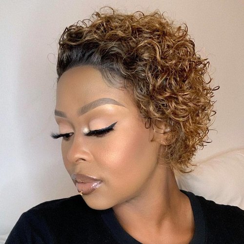 SHAMZBEST 6 inch Short Curly Lace Front Wigs Human Hair 13X1 Pixie Cut Short Curly Human Hair Wig...