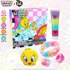 Tweety x Hi Peach Layne Bath Spa Box Gift Set, Head and Wristband Wrap Face Wash Set, Tweedy Bath Bomb (5.8oz), and Rainbow Body Scrub (8.82oz)