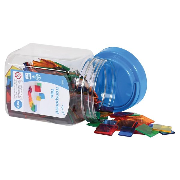 edx education Transparent Tiles - Mini Jar - Colorful, Plastic Squares - Light Box Accessory - Sensory Play - Math Manipulative