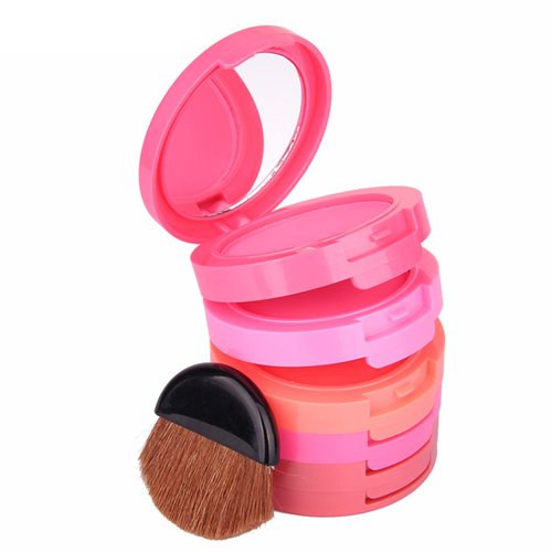 Meao Multi-layer 5 Colors Blusher Compact Powder Makeup - Facial Base Foundation Pressed Powder Cheek Cosmetics with Brush - Pro Face Sheer Matte Mineral Blush Contouring Kit Base Pallet Palette