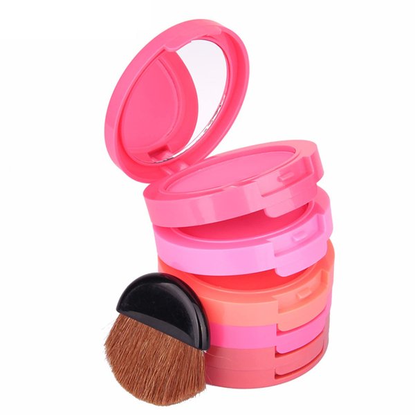 Meao Multi-layer 5 Colors Blusher Compact Powder Makeup - Facial Base Foundation Pressed Powder Cheek Cosmetics with Brush - Pro Face Sheer Matte Mineral Blush Contouring Kit Base Pallet Palette