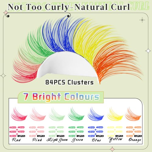 Colored Lash Clusters Individual Lashes D Curl 10-18mm Mixed 7 Colors Rainbow DIY Eyelash Extension Colorful Cluster Lashes Pack for Festival Christmas New Year and Cosplay