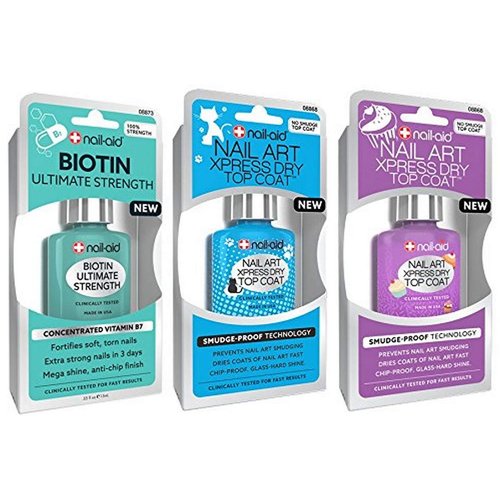 NAIL-AID Biotin Base Coat + Nail Art Xpress Dry Top Coat, Clear, 3 Count