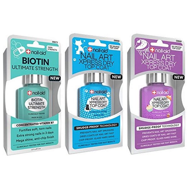 NAIL-AID Biotin Base Coat + Nail Art Xpress Dry Top Coat, Clear, 3 Count
