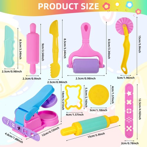 Oun Nana Playdough Tools and Accessories for Kids, 22 PCS Macaron Color Plastic Playdough Toys with Animal Cutters, Play Dough Tools Set for Kids Ages 2-8, Random Color