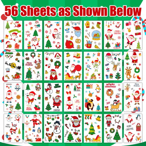 Cerlaza 616 Pcs (56 Sheets) Christmas Temporary Tattoos for Kids, Christmas Fake Tattoo stickers for Stocking Stuffers, Merry Christmas Decorations Tattoos Holiday Birthday Party Favors (Colorful)