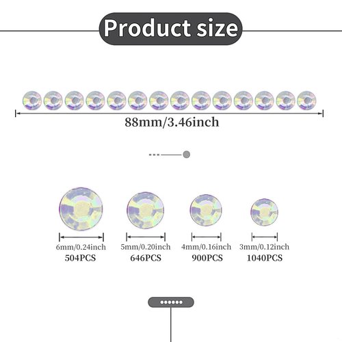 3090 Pcs Face Jewels Stick On Self-Adhesive Face Rhinestones Stickers Body Glitter Gems Eye Gems Glitter Tattoos Festival Accessories For Women Party Nail Art Decorations 4 Sizes(AB Rhinestones)