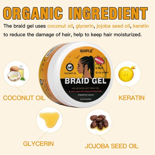 8.8OZ Strong Hold Braiding Gel for Twists, Locs, Cornrows - Tames Frizz, High Shine, No Flake, Easy Edge Control