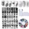 Nail Stamper Kit 4pcs Nail Art Stamping Plates Flower Leaves Image Template with Clear Stamper and Scraper Decoration Rhinestones for Nails Manicure DIY Design